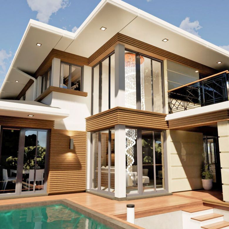 Facade 3D Design with wooden elements